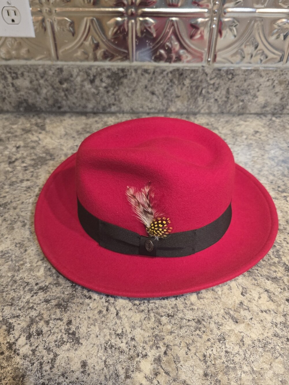 New Mens Unisex Jaxon Hats Pachuco Crushable Wool Felt Fedora Red/Black Med Hat